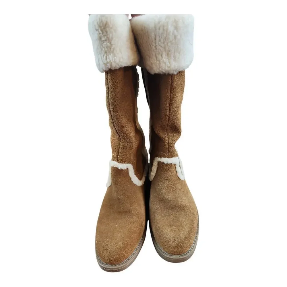 G.H. Bass Annabeth leather boots women sz 7.5M tall brown suede warm winter cozy